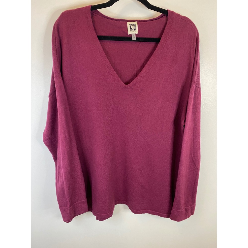 Anne Klein Women's V-Neck Long‎ Sleeve Knit Pullover Sweater Size 2X Plum